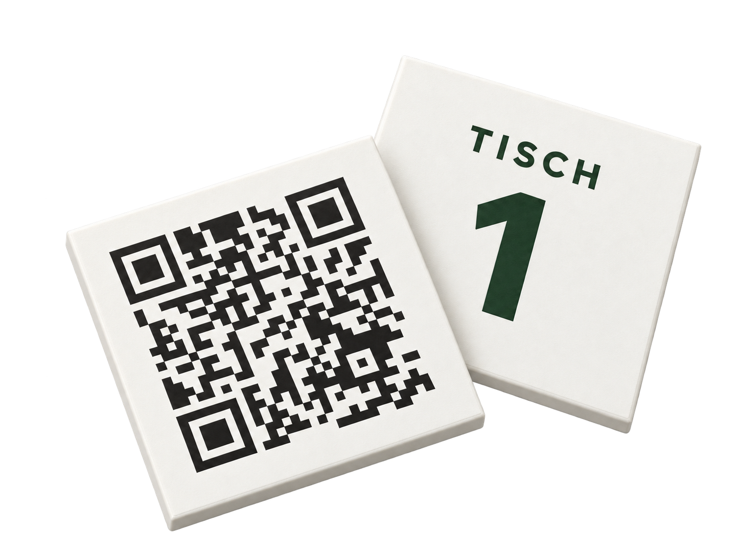 Doppelseitiger Einschub: QR-Code auf der Vorderseite, Tischnummer auf der Rückseite
